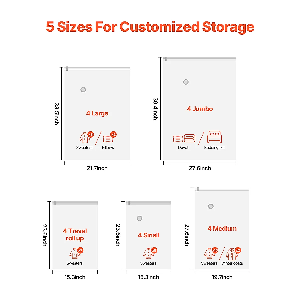 20 Pack Vacuum Storage Bags With Hand Pump, Space Saver Bags Compression For Comforters And Blankets, Sealer Clothes Storage Travel Essentials - Image 5