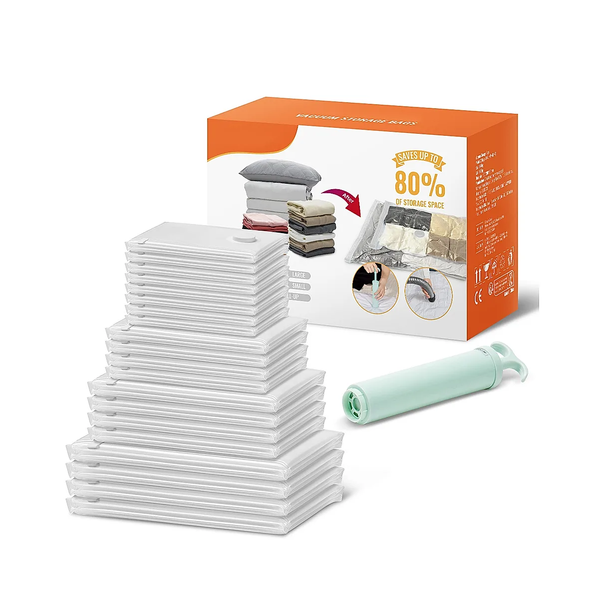 20 Pack Vacuum Storage Bags With Hand Pump, Space Saver Bags Compression For Comforters And Blankets, Sealer Clothes Storage Travel Essentials - Image 6