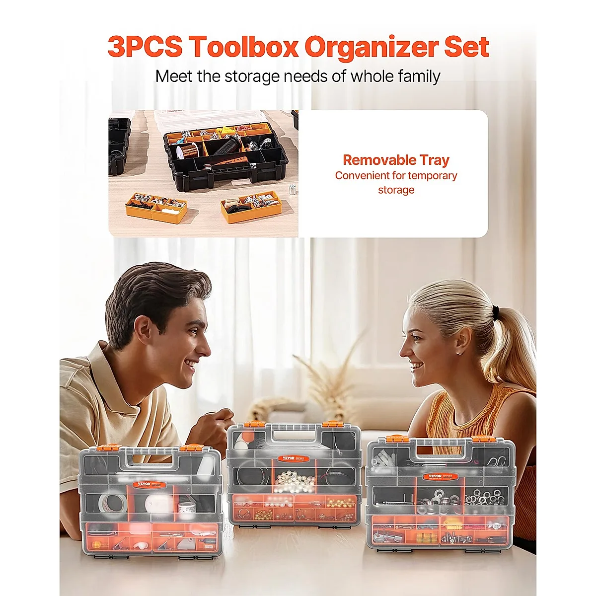Single Sided 3Pack Small Parts Organizer 21Compartment Organizer Box With Removable Divider - Image 7