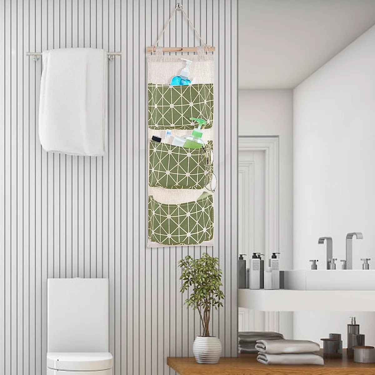 1Pc Wall Mounted Storage Bag Door Closet Hanging Storage Bag Organizer Waterproof 3 Pockets Pouch - Image 5