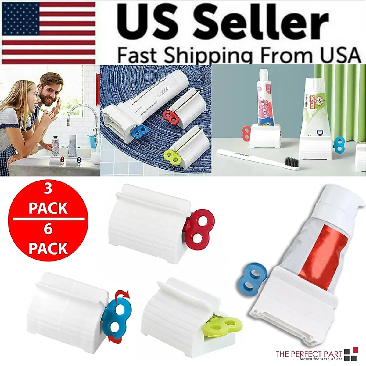 3x Toothpaste Squeezer Bathroom Tube Easy Stand Dispenser Rolling Holder Seat - Image 6