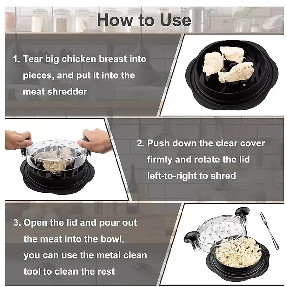 Large Chicken Shredder Tool Twist Meat Shredding Grinder Handles Non-Slip No BPA - Image 3