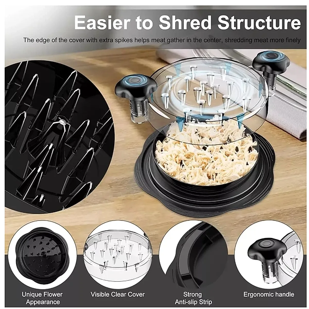 Large Chicken Shredder Tool Twist Meat Shredding Grinder Handles Non-Slip No BPA - Image 5