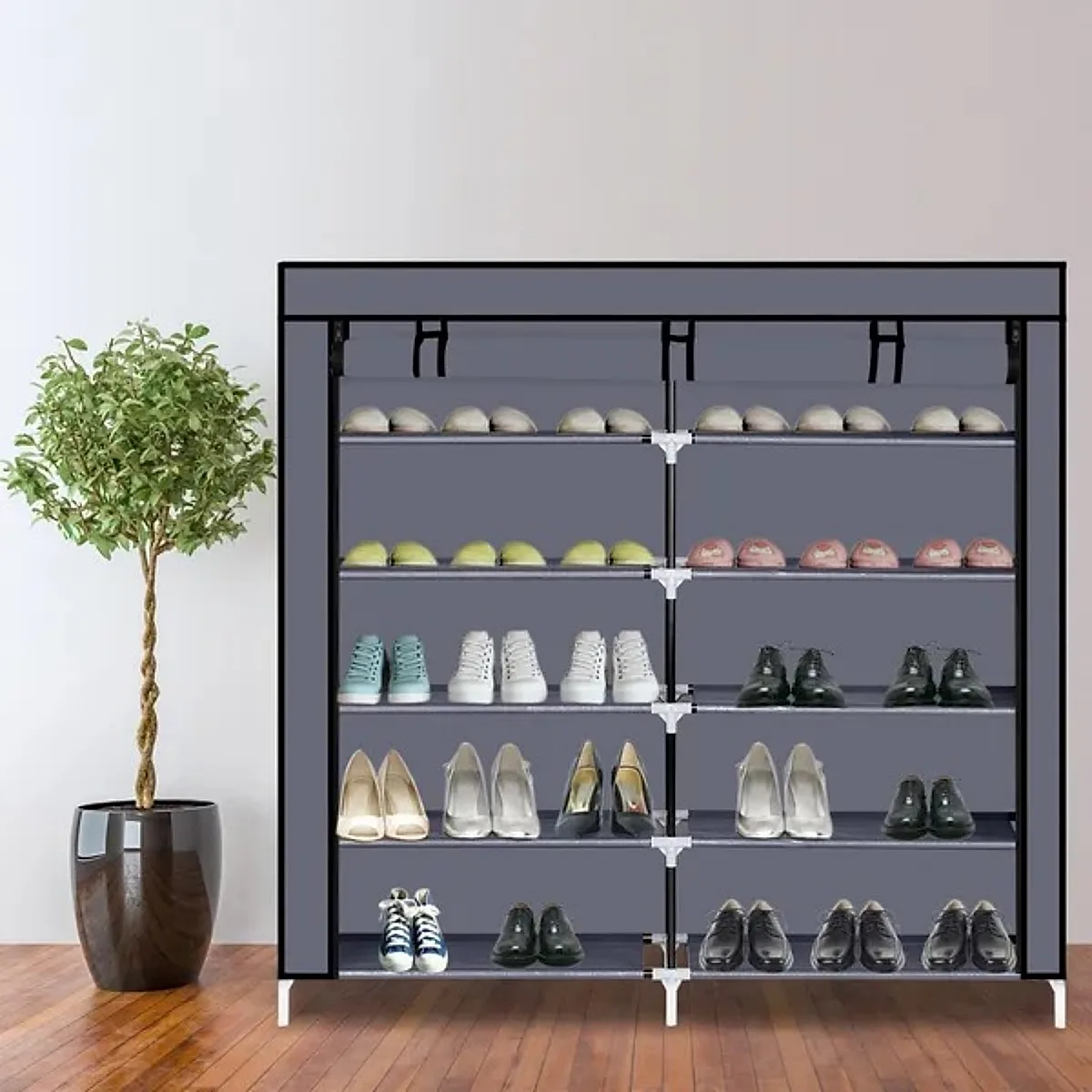 7 Tiers Portable Shoe Rack Closet Fabric Cover Shoe Storage Organizer Cabinet - Image 6