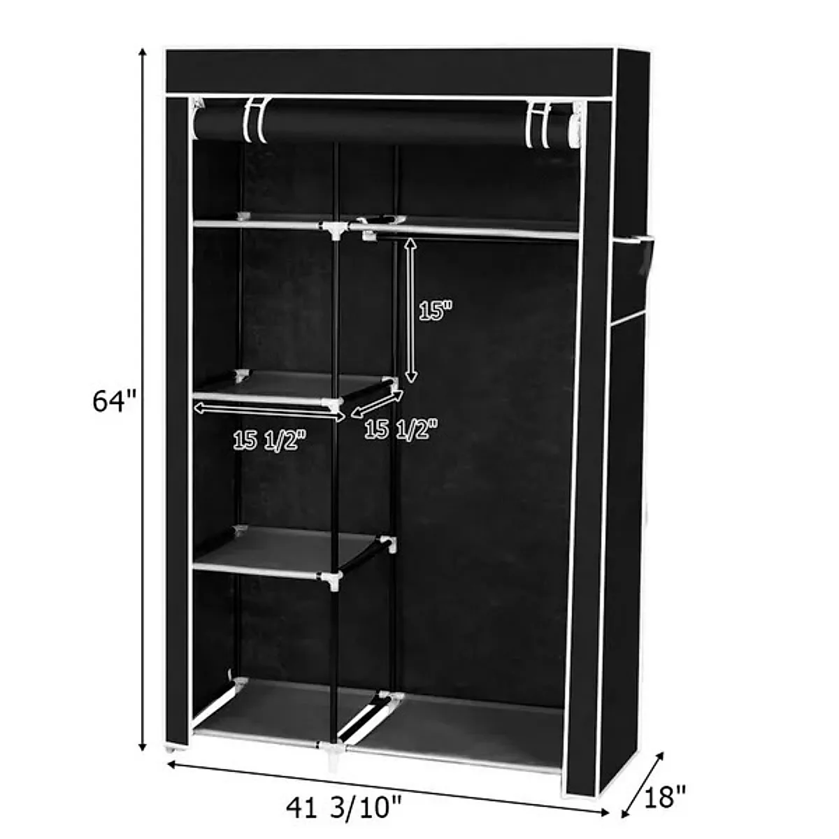 Portable Closet Storage Organizer Wardrobe Clothes Rack With Shelves Black - Image 2