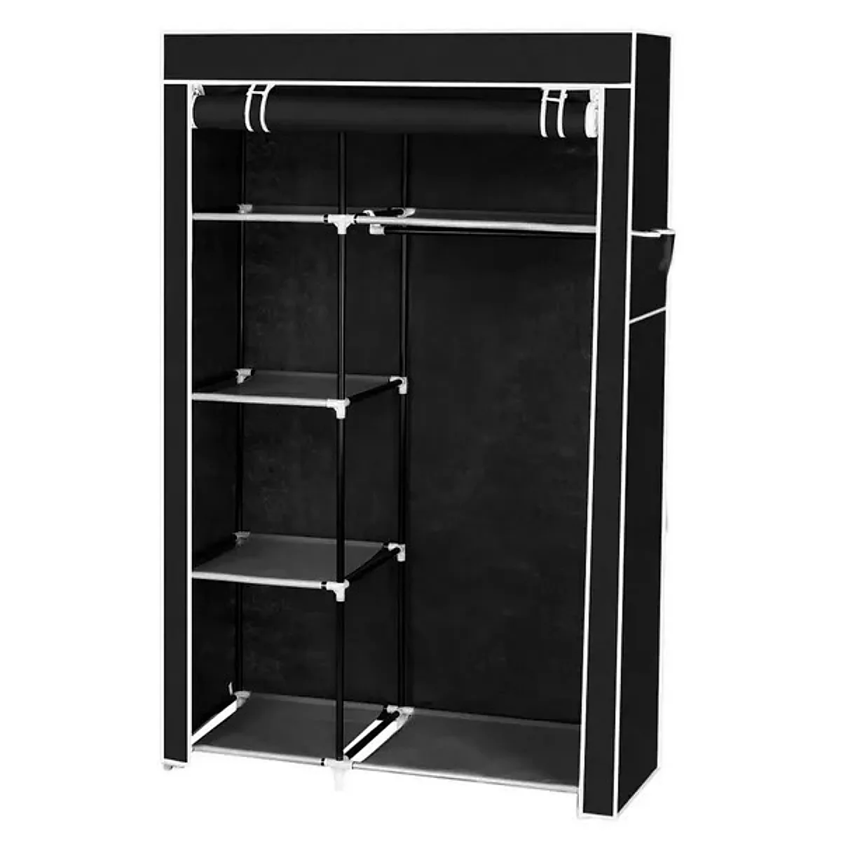 Portable Closet Storage Organizer Wardrobe Clothes Rack With Shelves Black - Image 3