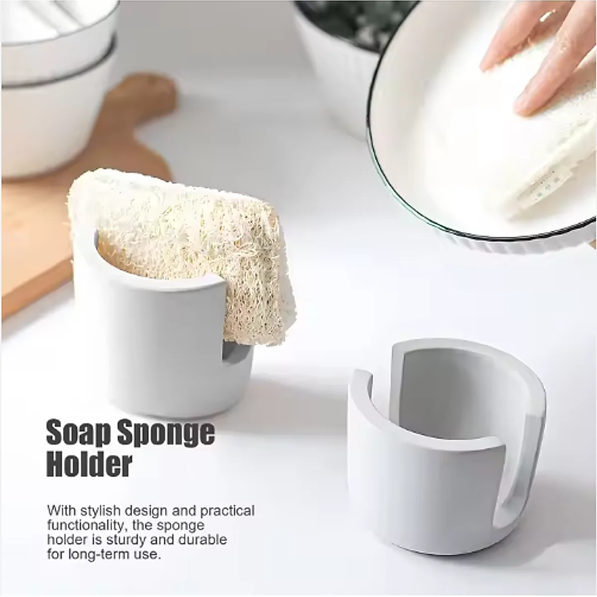 Diatom Mud Sponge Rack Kitchen & Bathroom Sink Caddy For Sponges Scrubbers - Image 2