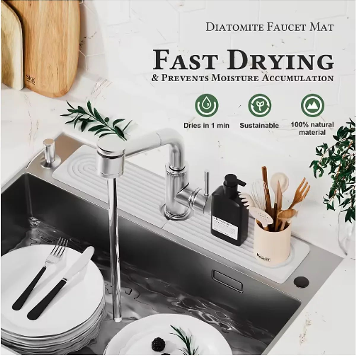 Diatomaceous Earth Sink Tray Stone Home Sink Caddy Kitchen Instant Dry Sink Organizer - Image 6
