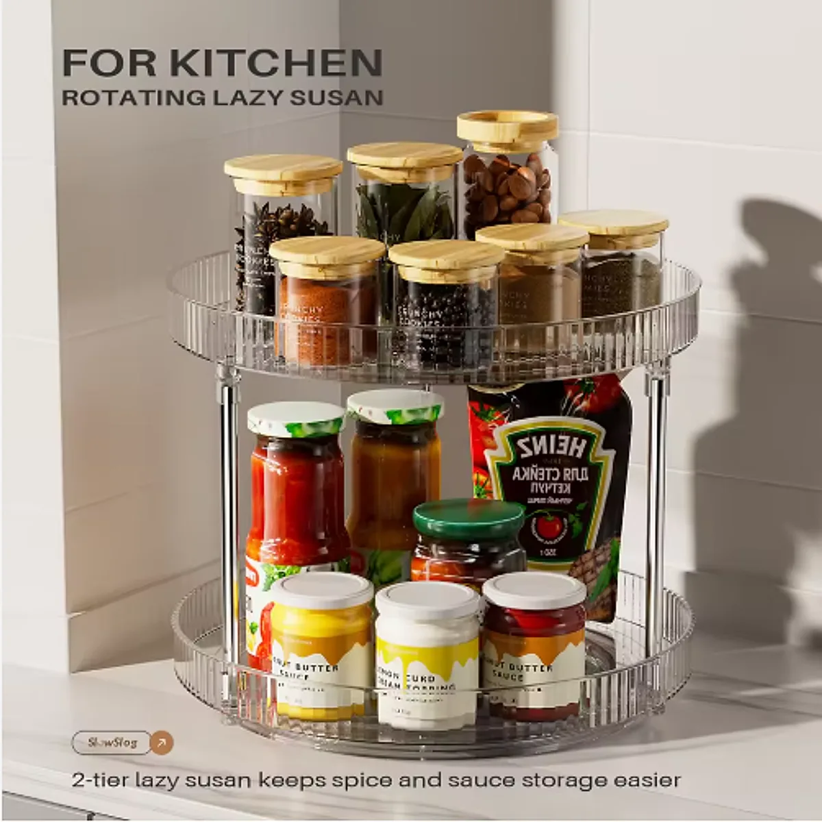 Double-layer Turntable Rotating Spice Rack Organization Spinning Organizer - Image 6