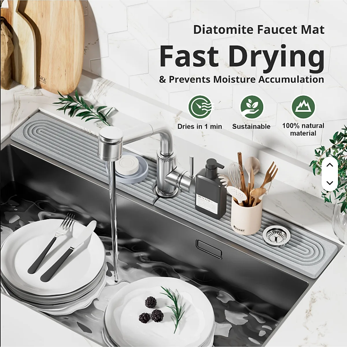 Diatomaceous Earth Sink Tray Stone Home Sink Caddy Kitchen Instant Dry Sink Organizer - Image 4