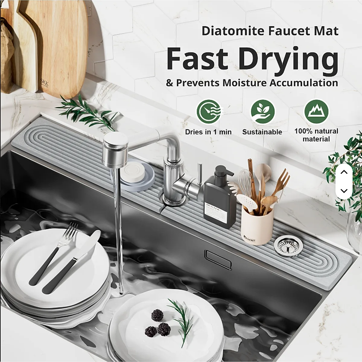 Diatomaceous Earth Sink Tray Stone Home Sink Caddy Kitchen Instant Dry Sink Organizer - Image 6