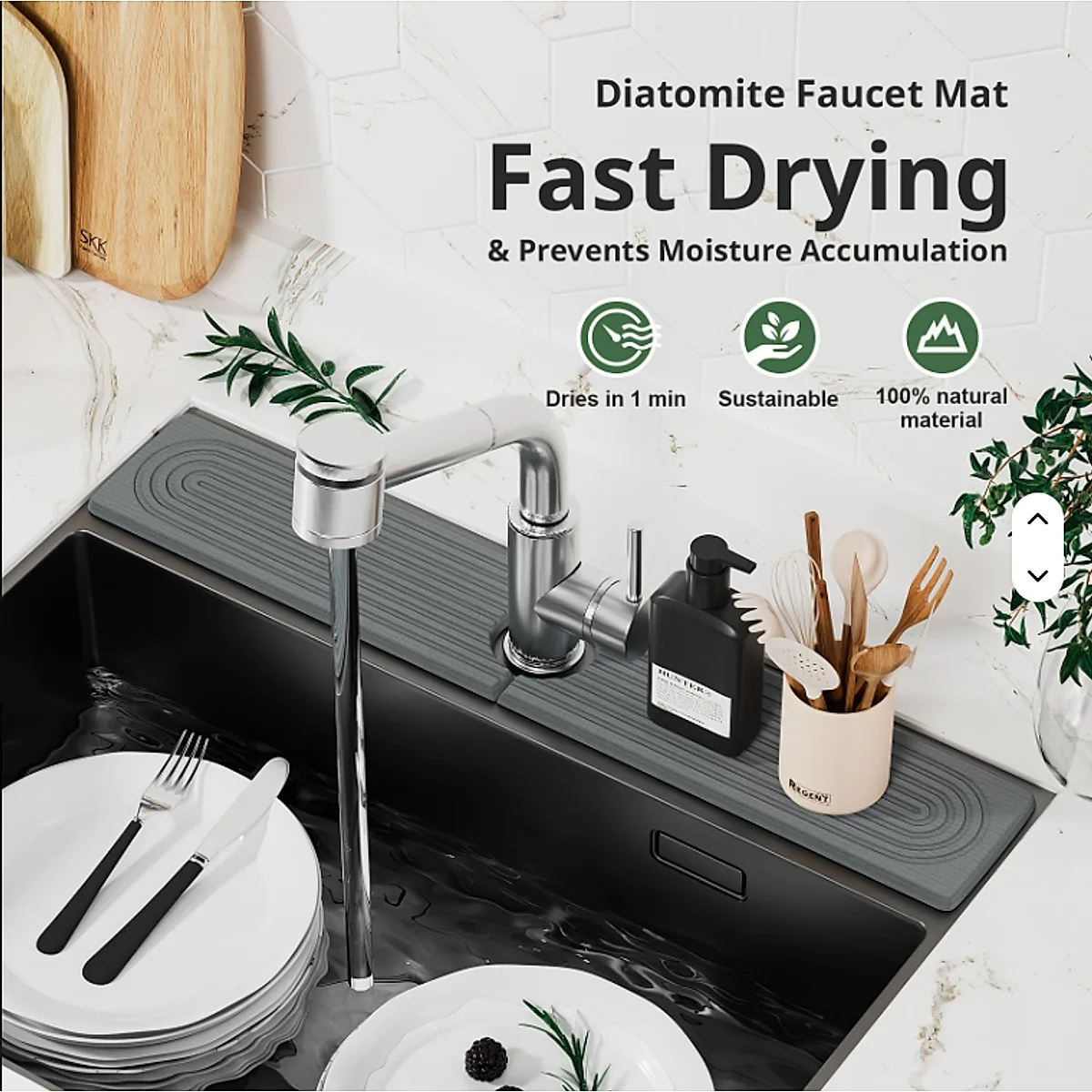 Diatomaceous Earth Sink Tray Stone Home Sink Caddy Kitchen Instant Dry Sink Organizer - Image 5
