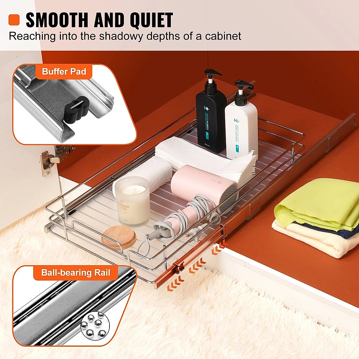 Pull Out Cabinet Organizer, Heavy Duty Slide Out Pantry Shelves, Chrome-Plated Steel Roll Out Drawers, Sliding Drawer Storage For Home, Inside Kitchen Cabinet, Bathroom, Under Sink