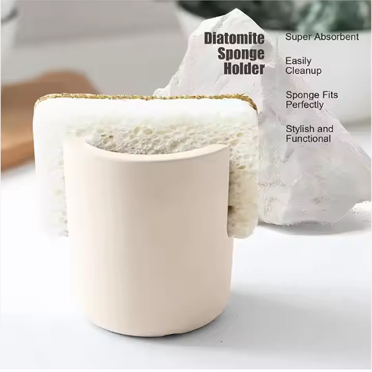 Diatom Mud Sponge Rack Kitchen & Bathroom Sink Caddy For Sponges Scrubbers