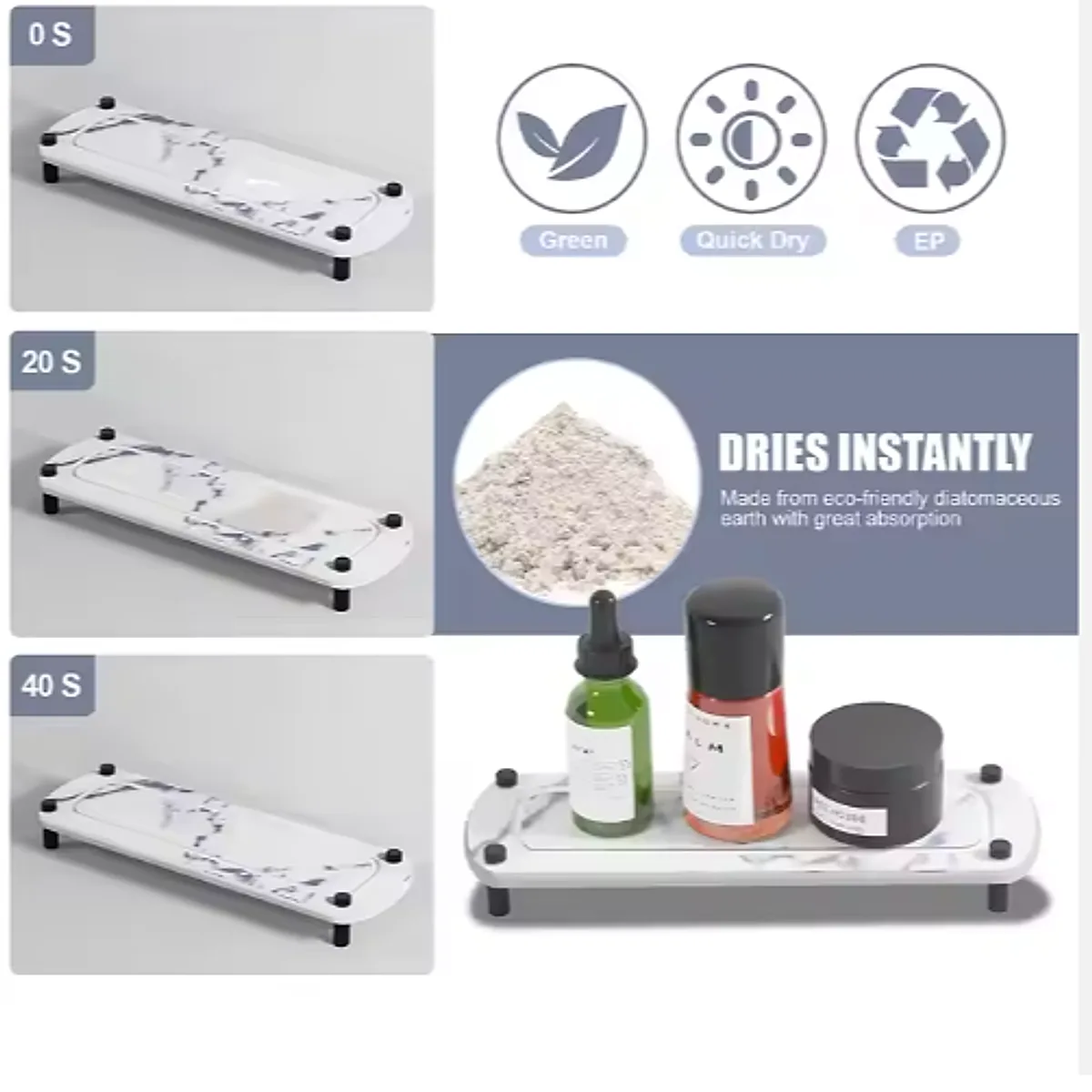 Diatomaceous Earth Sink Tray Stone Home Sink Caddy Kitchen Bathroom Instant Dry Sink Organizer - Image 3