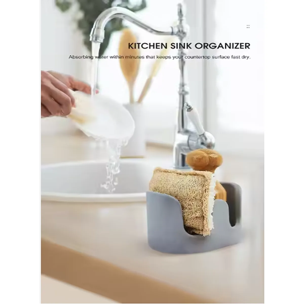 Diatom Mud Sponge Rack Kitchen & Bathroom Sink Caddy For Sponges Scrubbers - Image 2