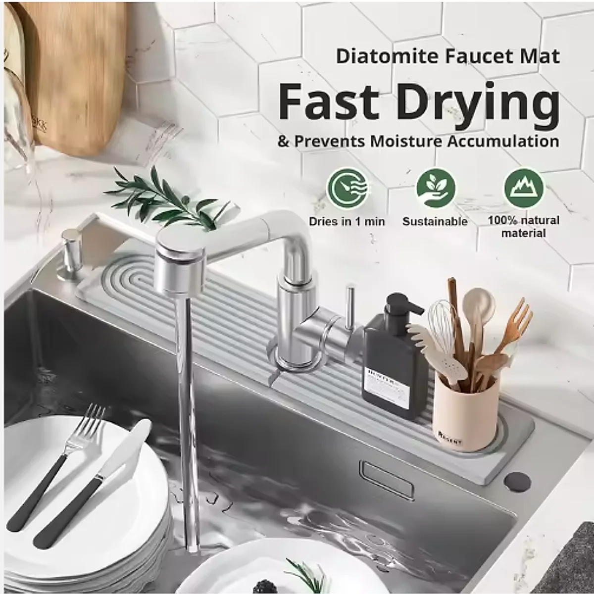 Diatomaceous Earth Sink Tray Stone Home Sink Caddy Kitchen Instant Dry Sink Organizer - Image 4
