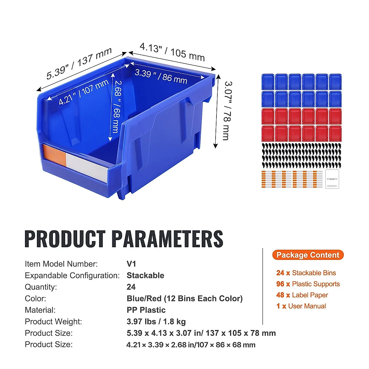 Plastic Storage Bin,Hanging Stackable Storage Organizer Bin, Blue Red, 24-Pack, Heavy Duty Stacking Containers For Closet, Kitchen, Office, Or Pantry Organization - Image 4