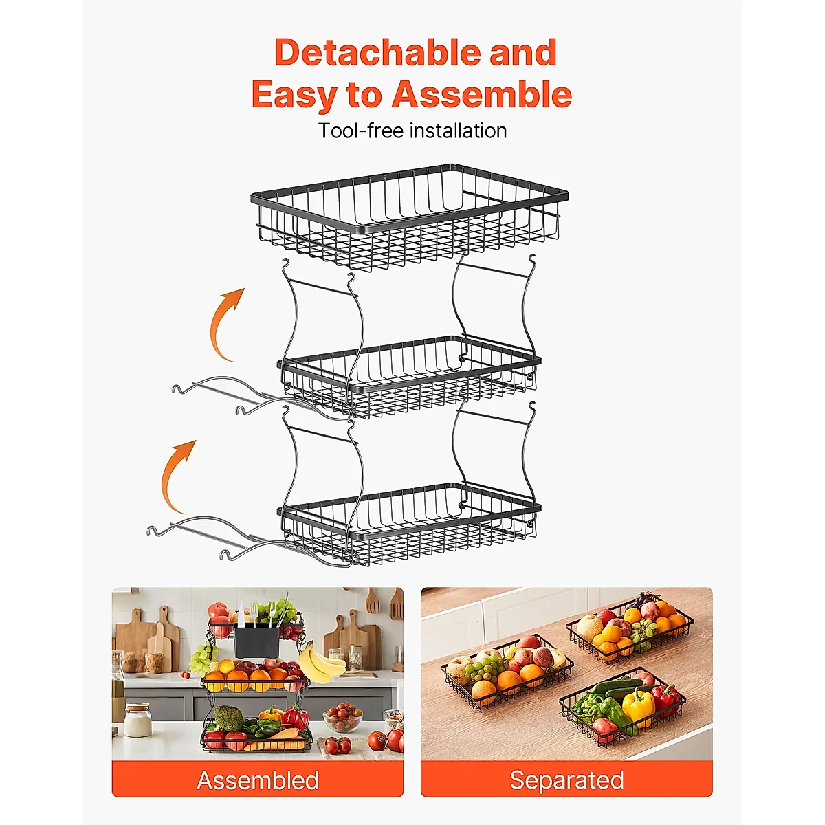 3 Tier Fruit Basket Bowl Kitchen Countertop Storage Stand Holder Banana Hanger - Image 2