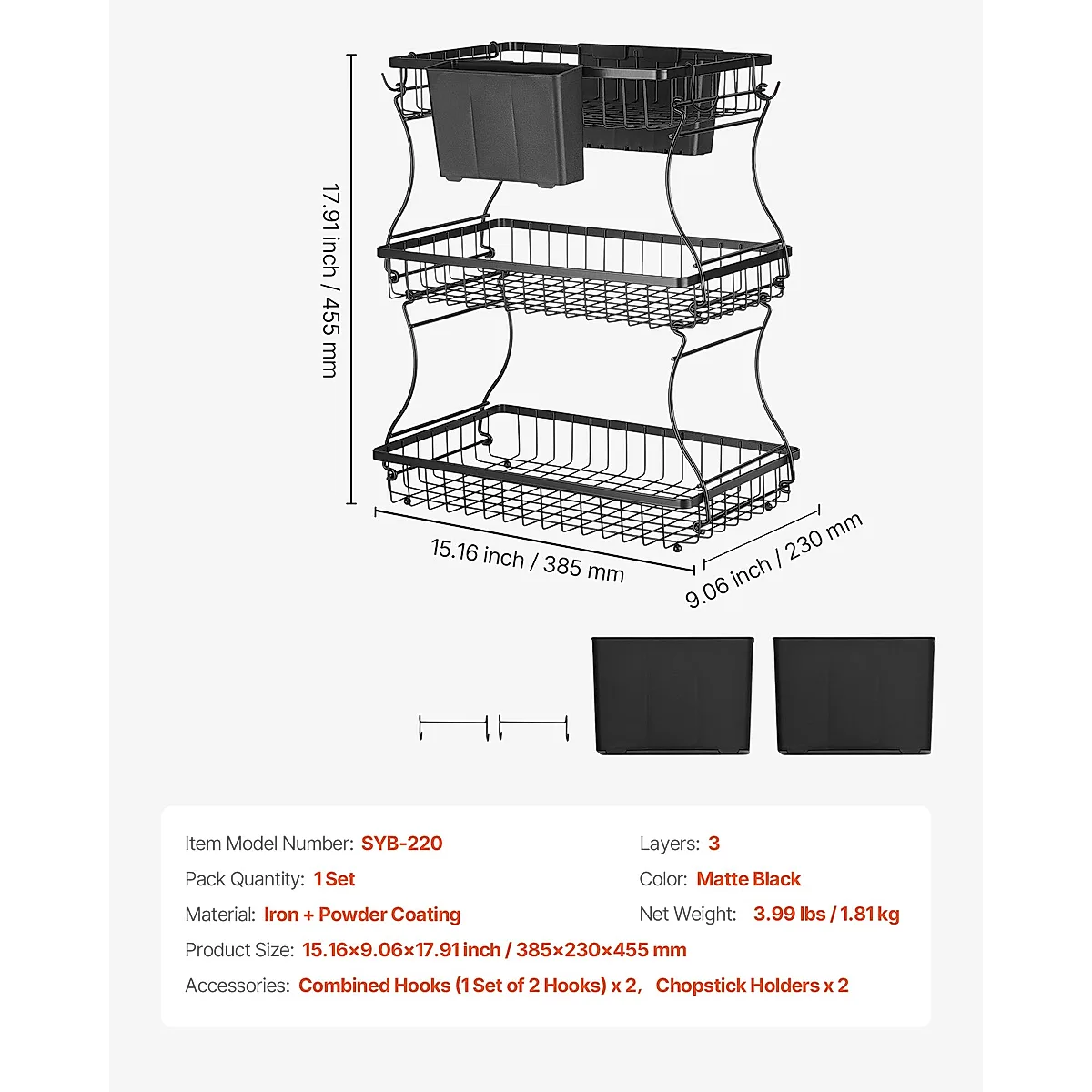 3 Tier Fruit Basket Bowl Kitchen Countertop Storage Stand Holder Banana Hanger - Image 5