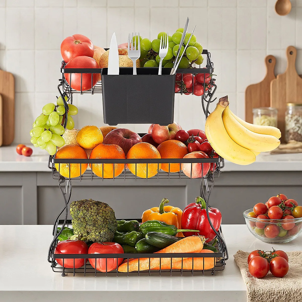 3 Tier Fruit Basket Bowl Kitchen Countertop Storage Stand Holder Banana Hanger - Image 7