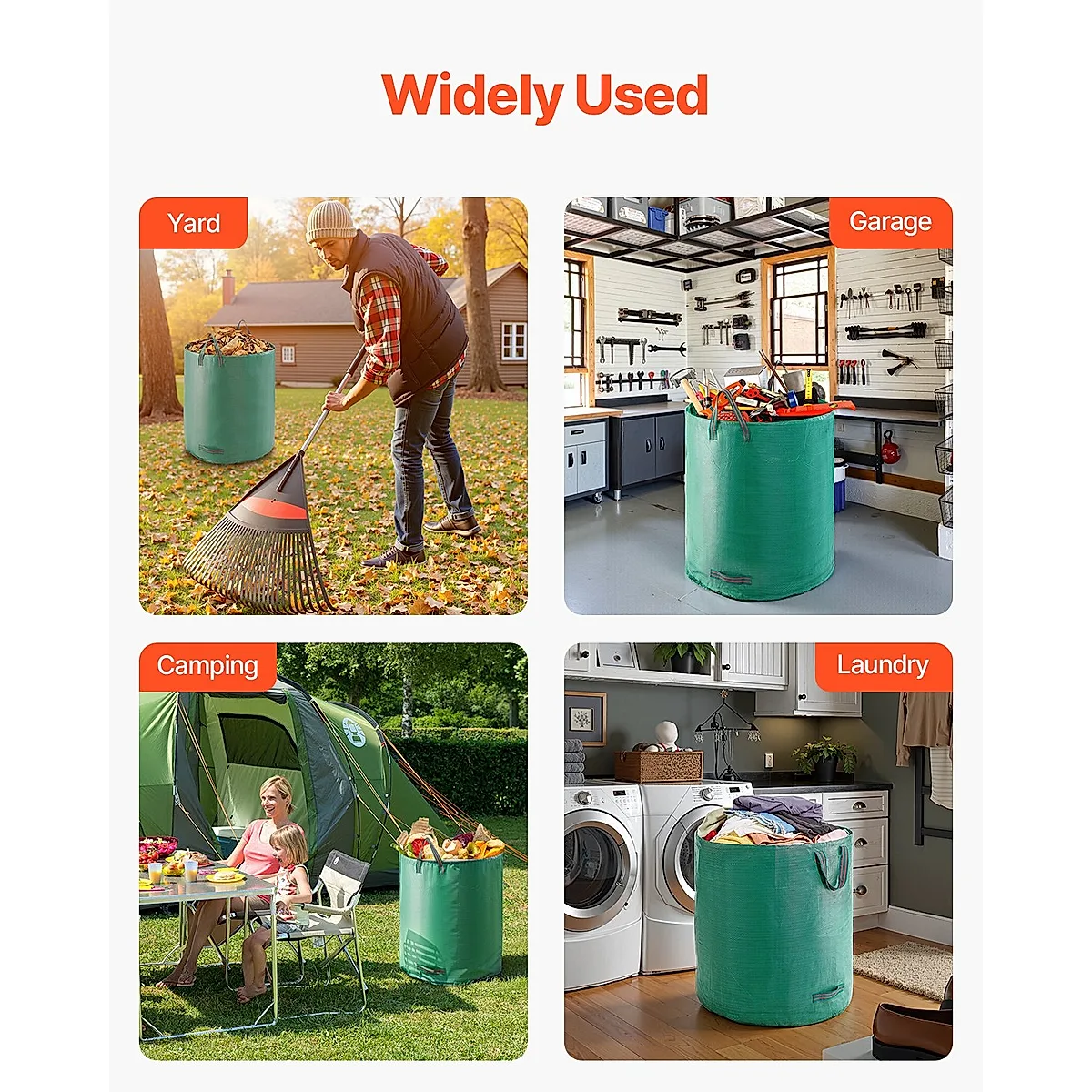 3-Pack 72 Gallon Reusable Yard Waste Bag Garden Leaf Trash Container Lawn Garden - Image 2