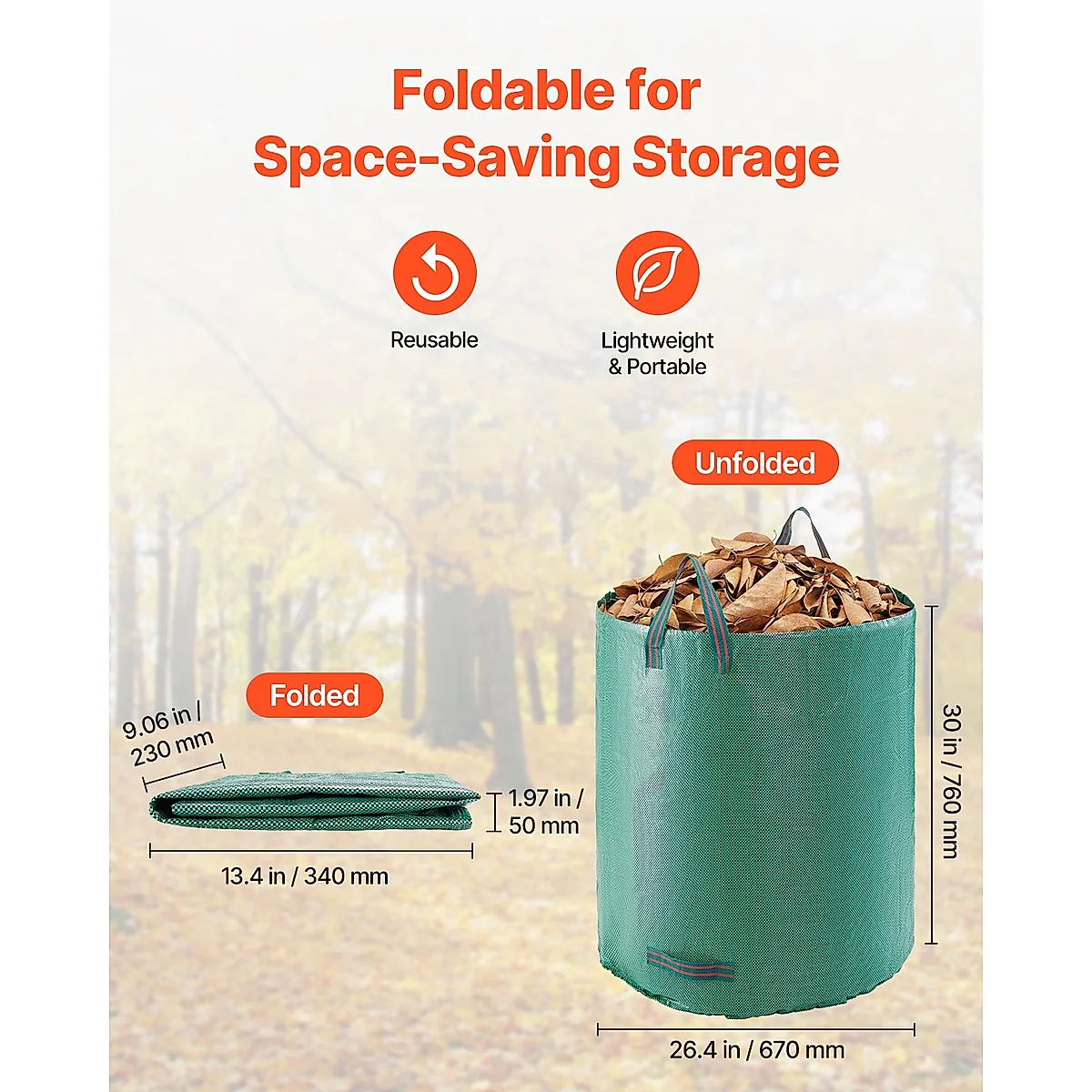 3-Pack 72 Gallon Reusable Yard Waste Bag Garden Leaf Trash Container Lawn Garden - Image 8