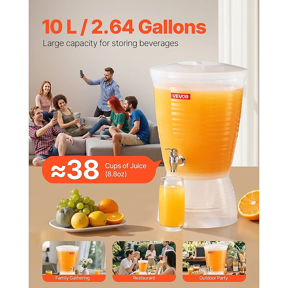 Drink Dispenser 2.64 Gal Beverage Dispenser For Parties Plastic With Spigot - Image 5