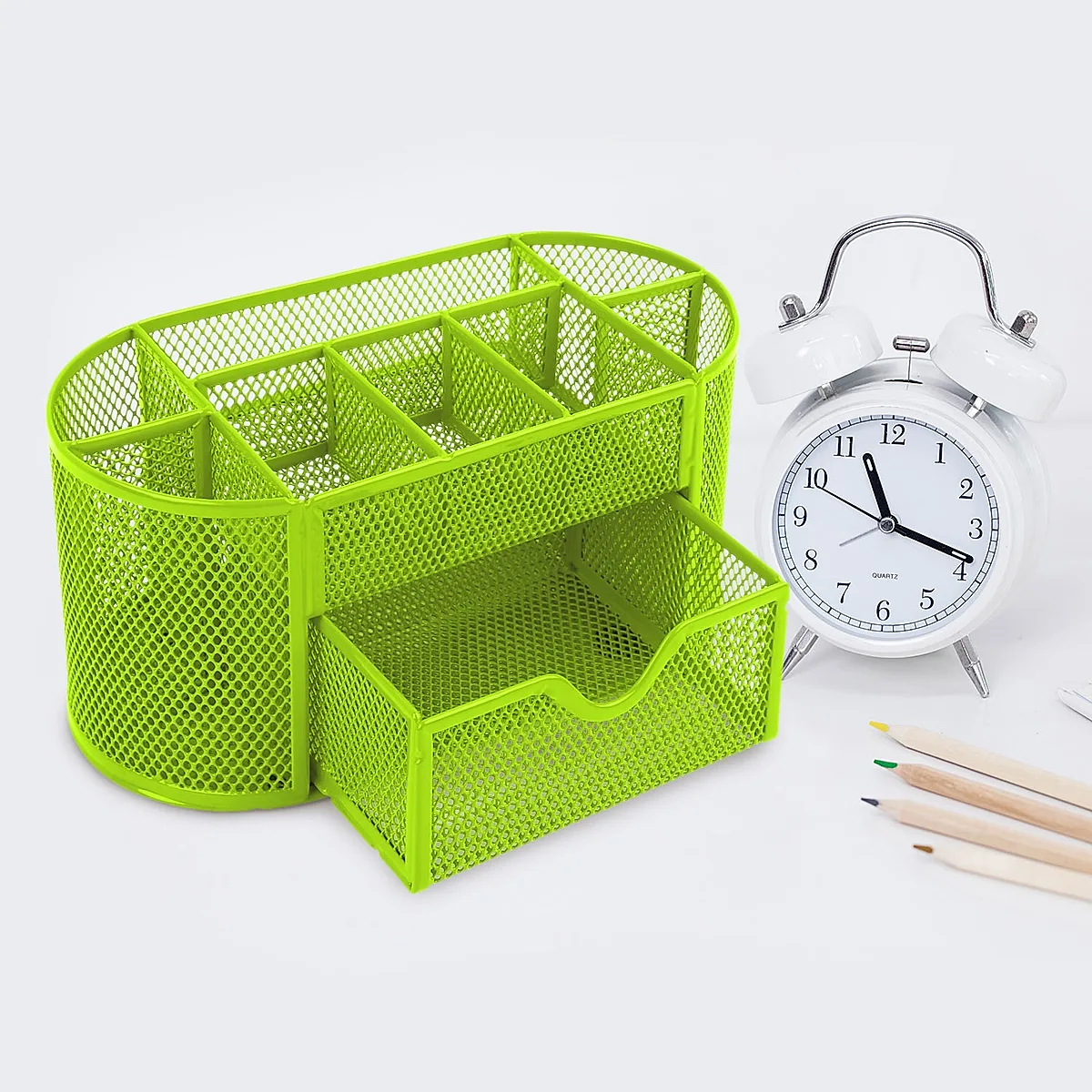 1Pc Metal Mesh Pencil Holders Desk Organizer With 9 Compartment Pen Holder Storage - Image 2