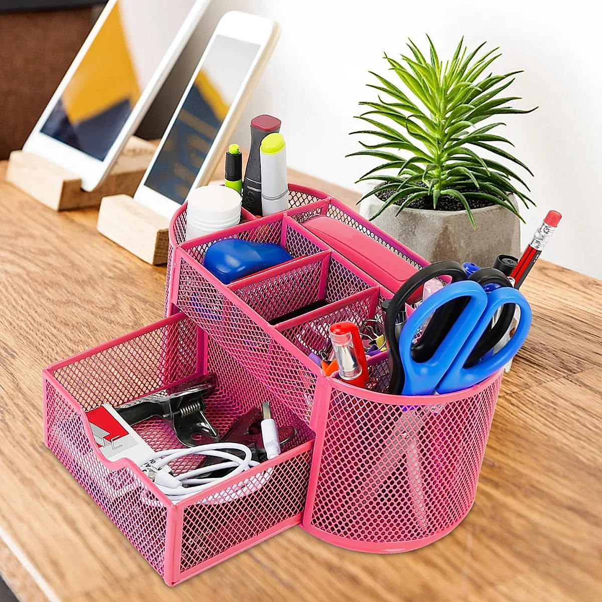 1Pc Metal Mesh Pencil Holders Desk Organizer With 9 Compartment Pen Holder Storage - Image 3