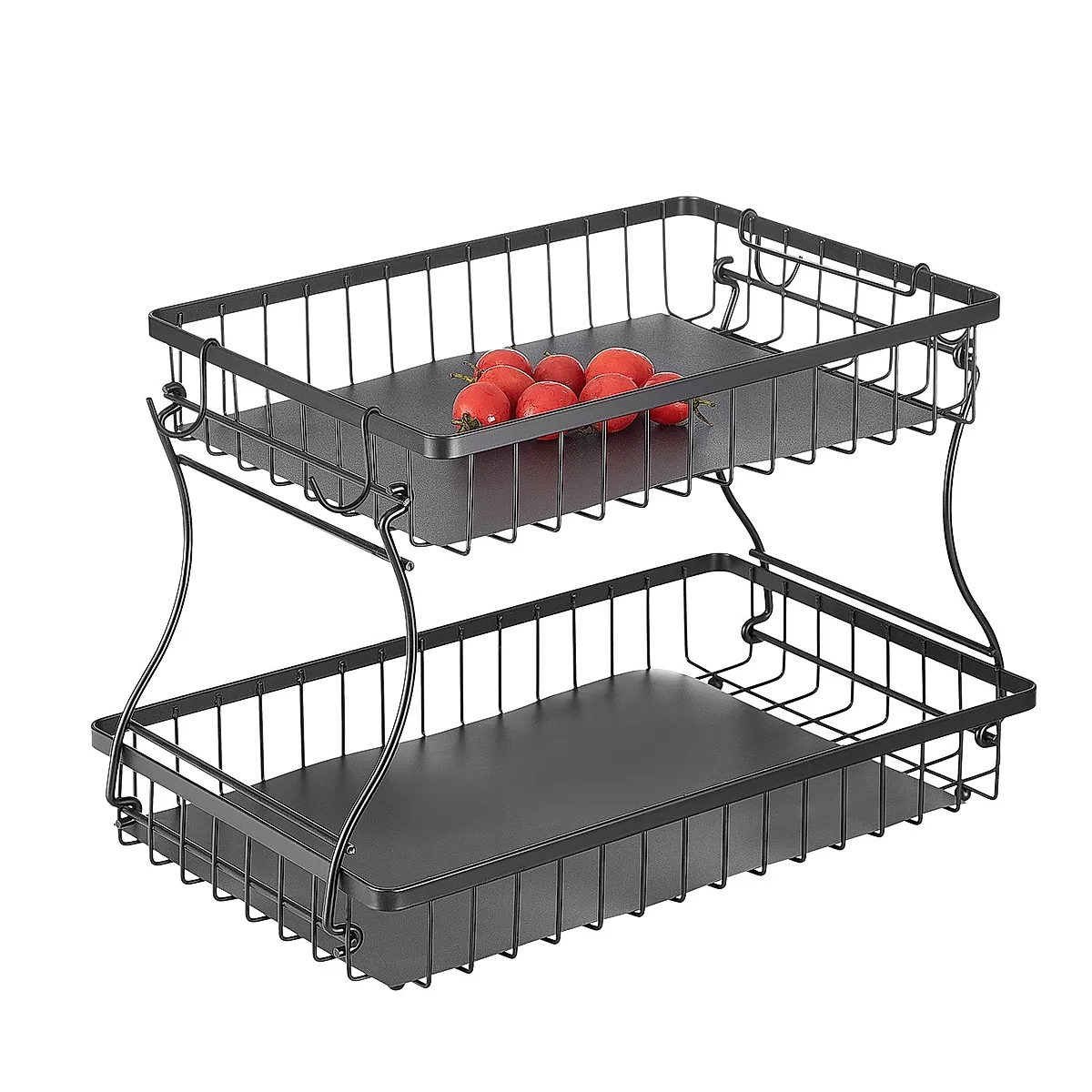 2 Tier Fruit Basket Bowl Kitchen Countertop Storage Stand Holder Banana Hanger