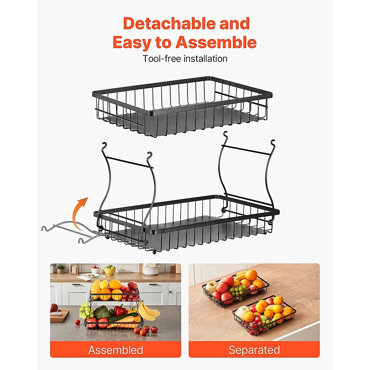2 Tier Fruit Basket Bowl Kitchen Countertop Storage Stand Holder Banana Hanger - Image 6