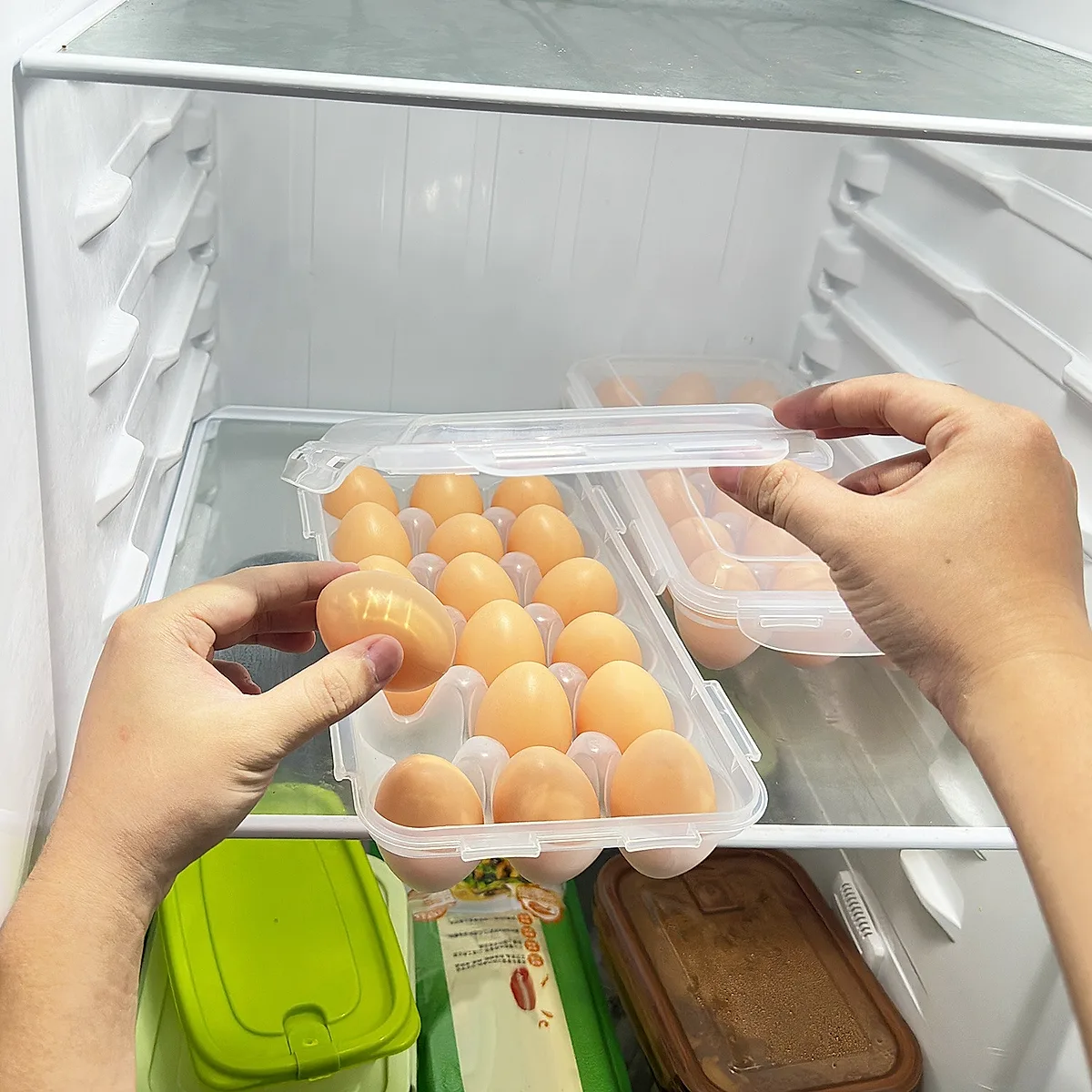 2Pcs Plastic Egg Holder Stackable Egg Storage Box Egg Rack For Refrigerator 18 Cavity Per Container Dishwasher Safe - Image 4