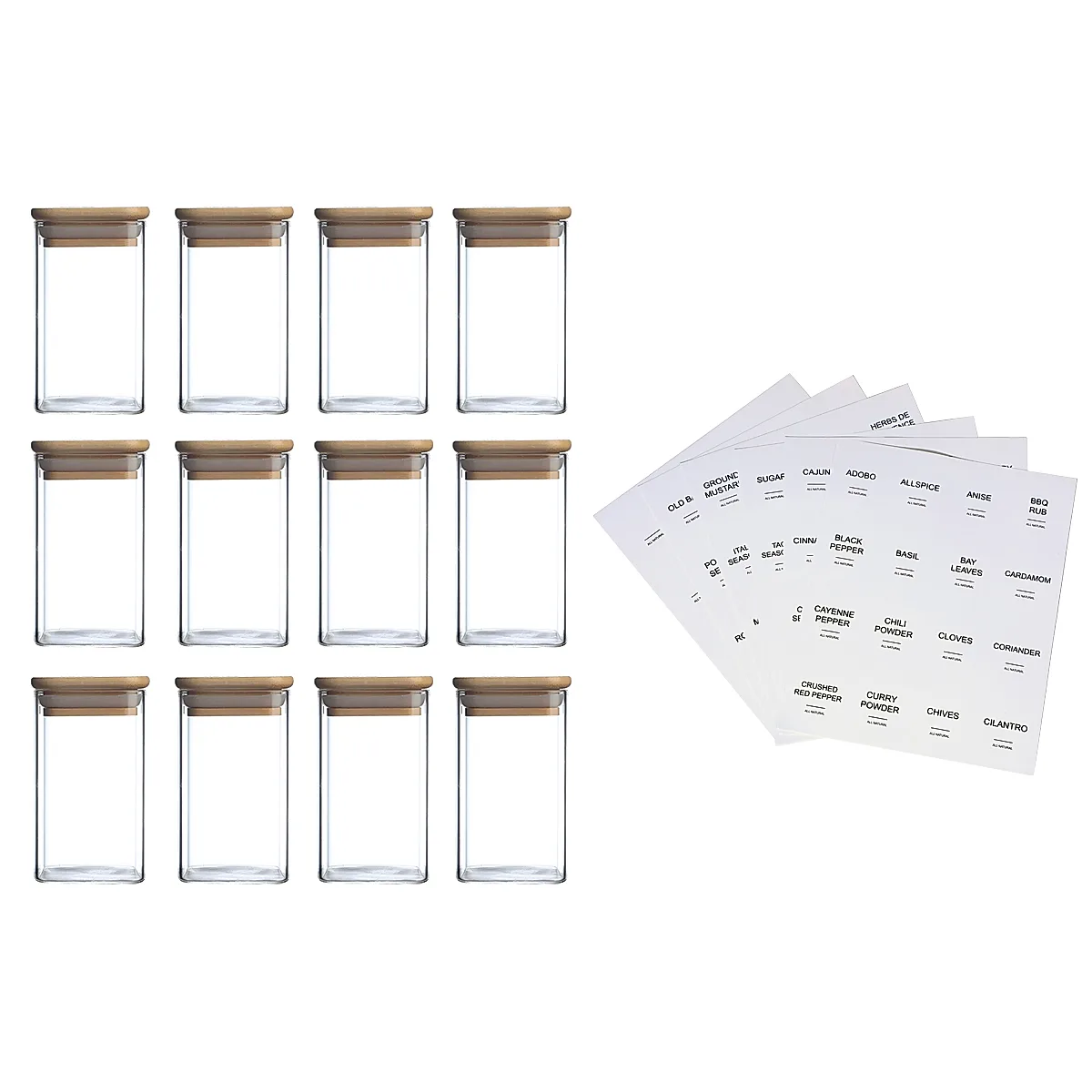 12Pcs Square Spice Jars With 72 Stickers, Kitchen Pepper Jars For Salt Seasoning - Image 2