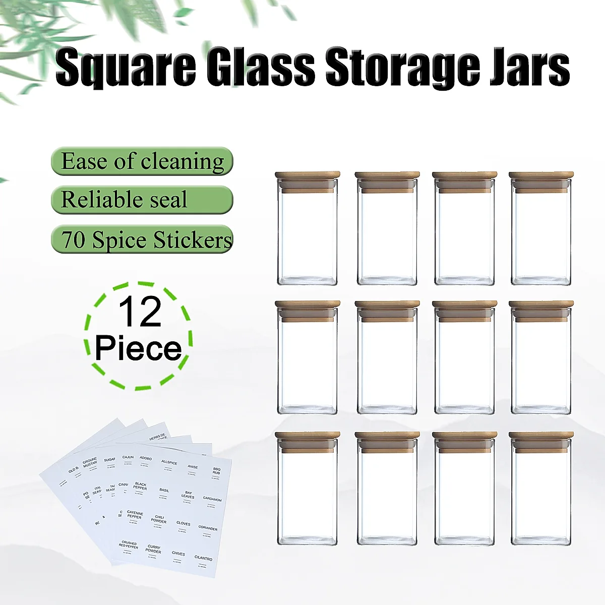 12Pcs Square Spice Jars With 72 Stickers, Kitchen Pepper Jars For Salt Seasoning - Image 9