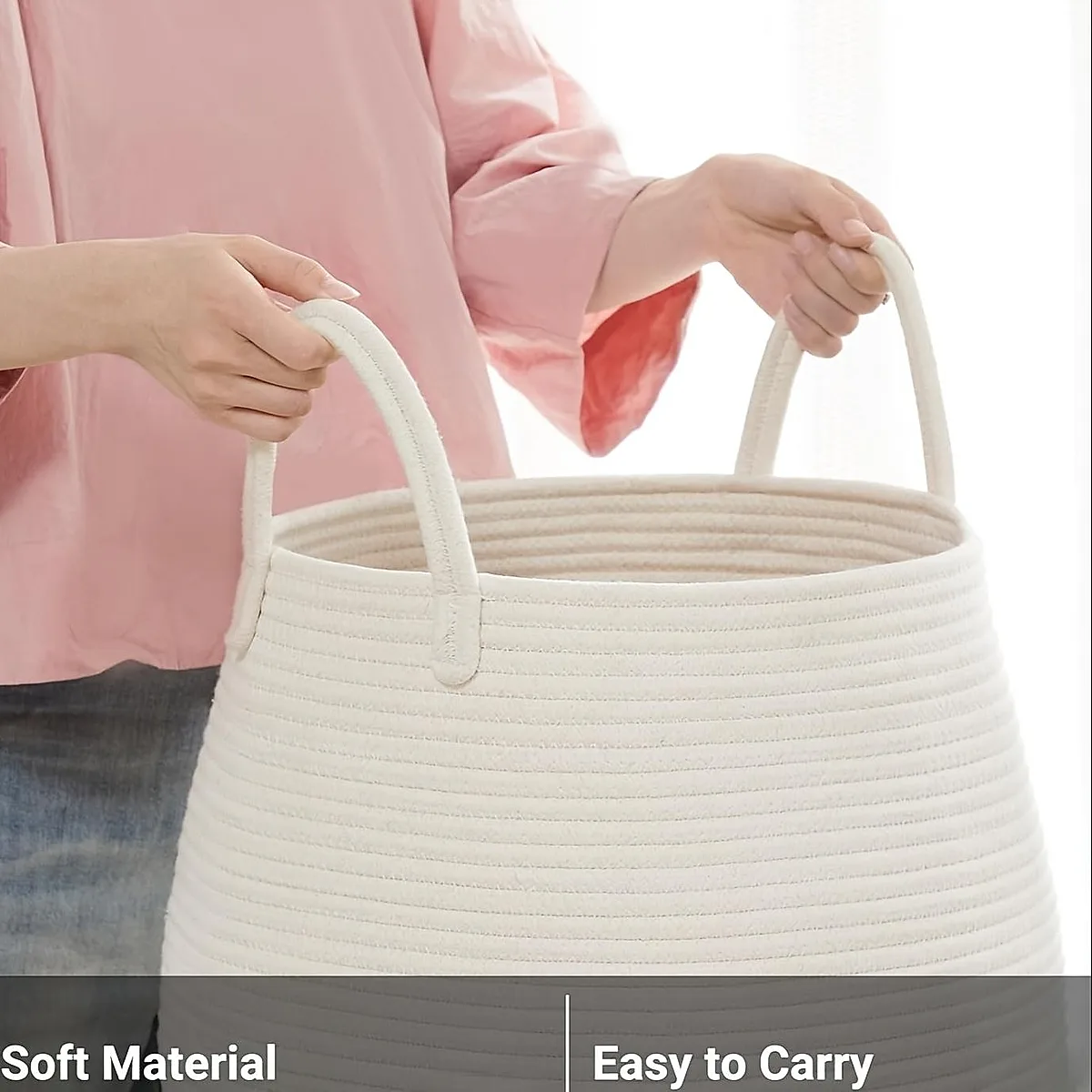 Larry's Large Capacity Tall Model With Extended Handle Foldable Tassel-free Decorative Dirty Clothes Basket For Bedroom And Bathroom Clothing Storage - Image 6