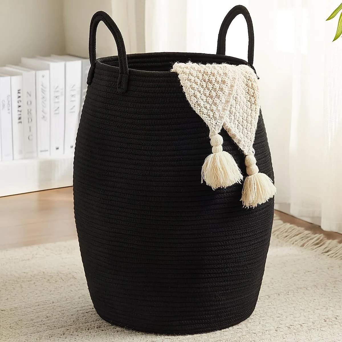 Larry's Large Capacity Tall Model With Extended Handle Foldable Tassel-free Decorative Dirty Clothes Basket For Bedroom And Bathroom Clothing Storage - Image 9