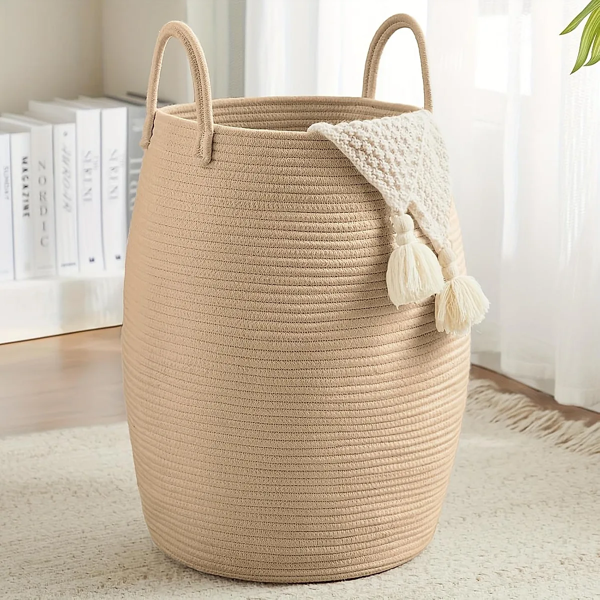 Larry's Large Capacity Tall Model With Extended Handle Foldable Tassel-free Decorative Dirty Clothes Basket For Bedroom And Bathroom Clothing Storage - Image 10