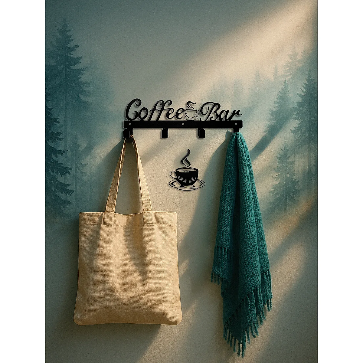 Coffee Cup Rack With Hooks - Wall-Mounted Metal Organizer For Kitchen Decor - Image 2