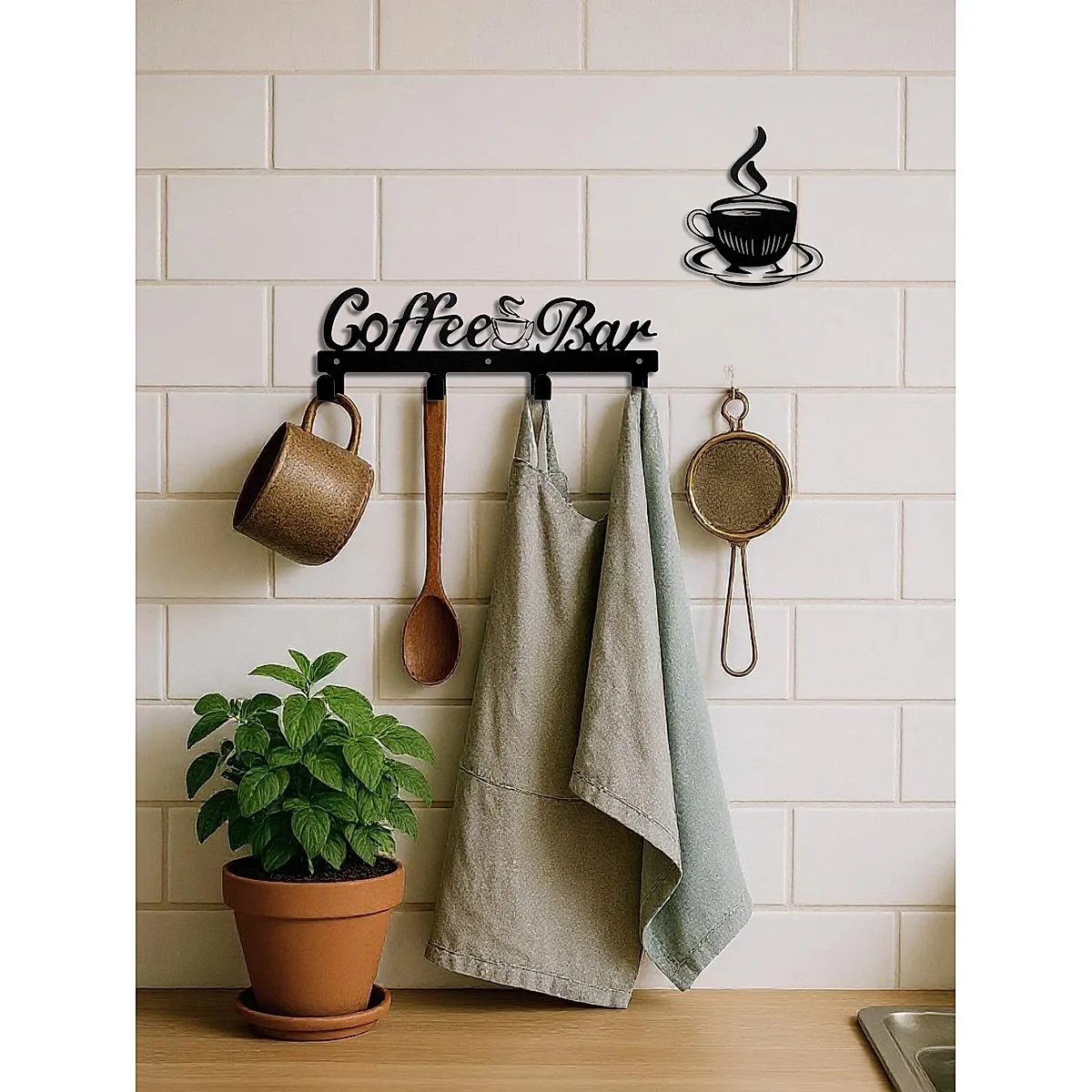 Coffee Cup Rack With Hooks - Wall-Mounted Metal Organizer For Kitchen Decor - Image 3