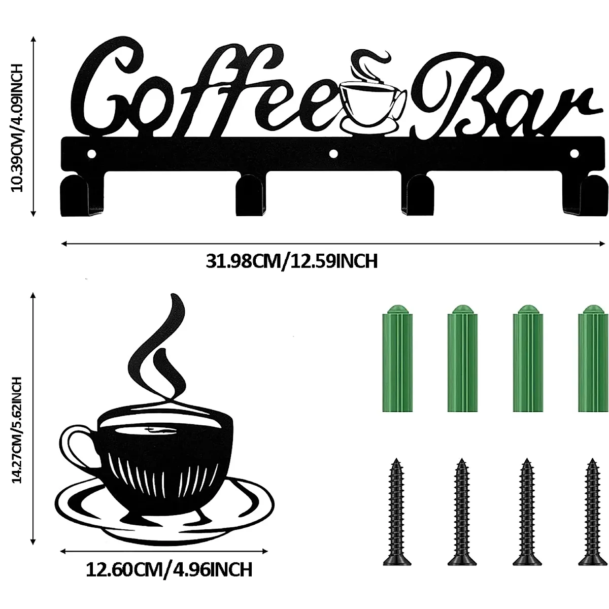 Coffee Cup Rack With Hooks - Wall-Mounted Metal Organizer For Kitchen Decor - Image 5