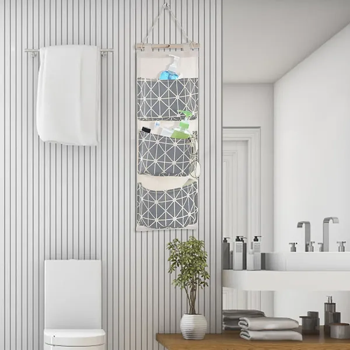 Wall Mounted Storage Bag Door Closet Hanging Storage Bag Organizer Waterproof 3 Pockets Pouch - Image 5