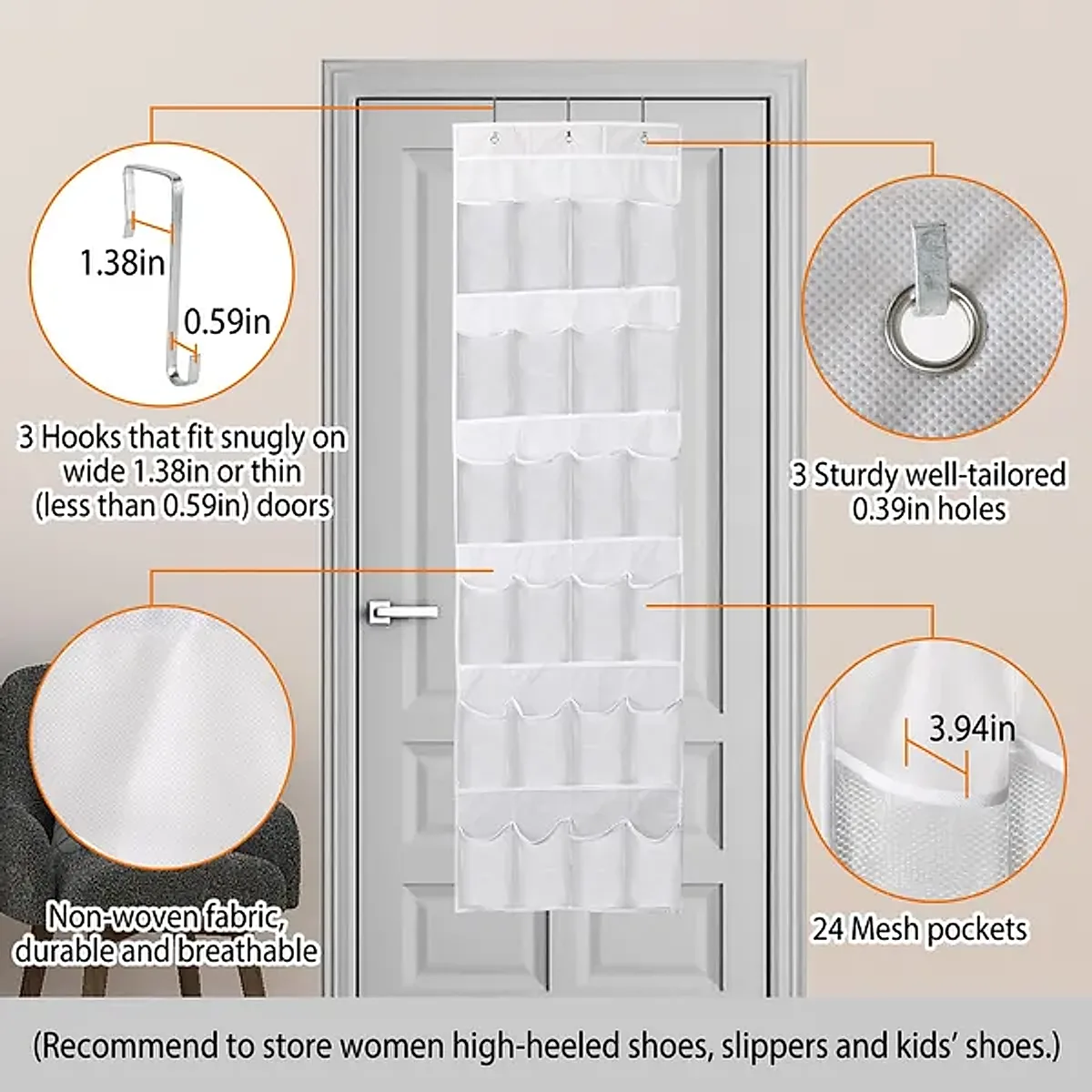 1Pc Over The Door Shoes Rack 24-Pocket Crystal Clear Organizer - Image 4
