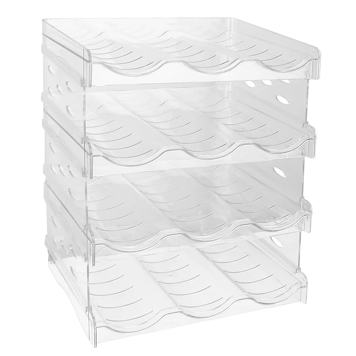1Pc 4 Tier Bottle Storage Holder 12 Bottles Transparent Stackable Bottle Organizer Standing Drink Holder Shelf For Kitchen Fridge Cabinet Pantry - Image 2