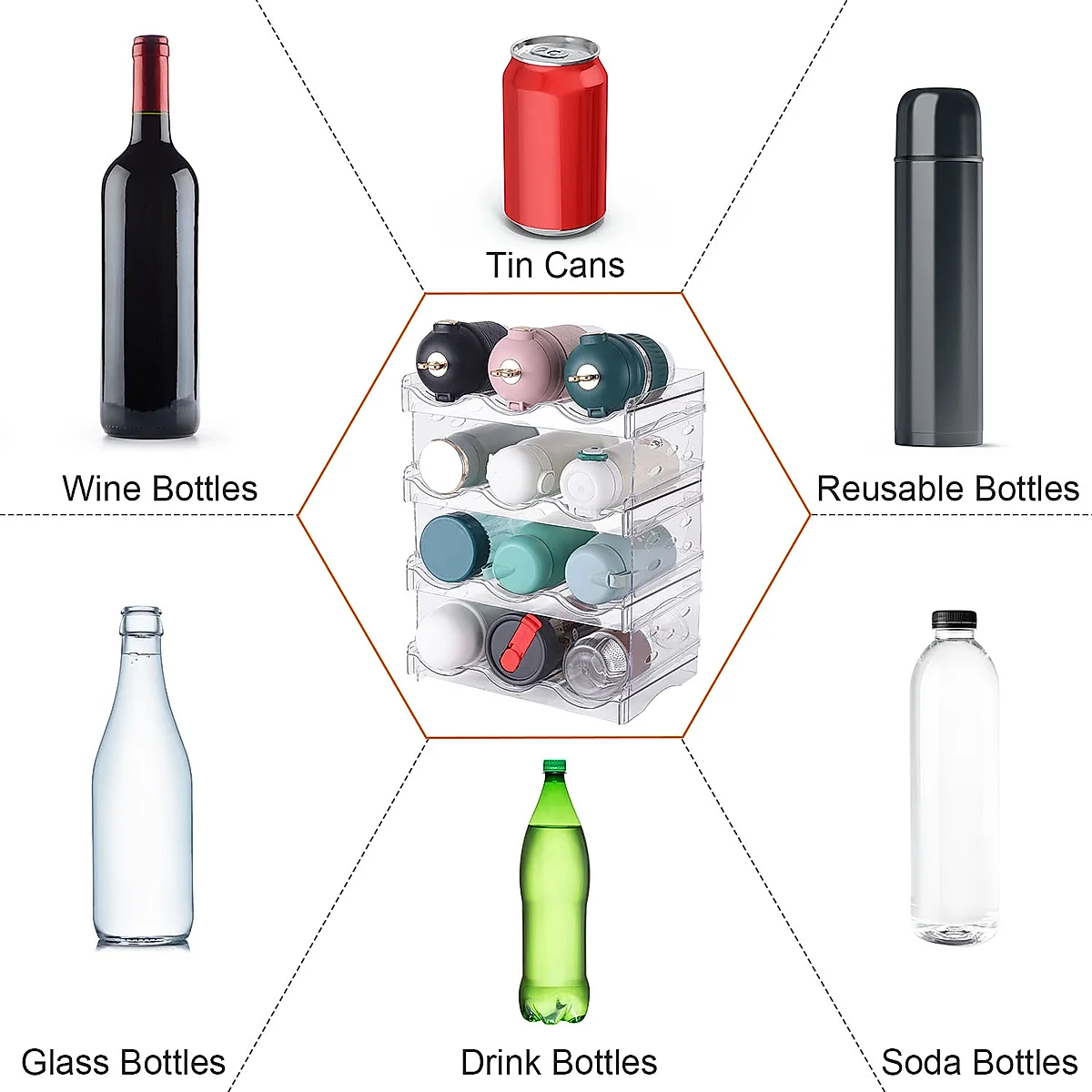1Pc 4 Tier Bottle Storage Holder 12 Bottles Transparent Stackable Bottle Organizer Standing Drink Holder Shelf For Kitchen Fridge Cabinet Pantry - Image 3