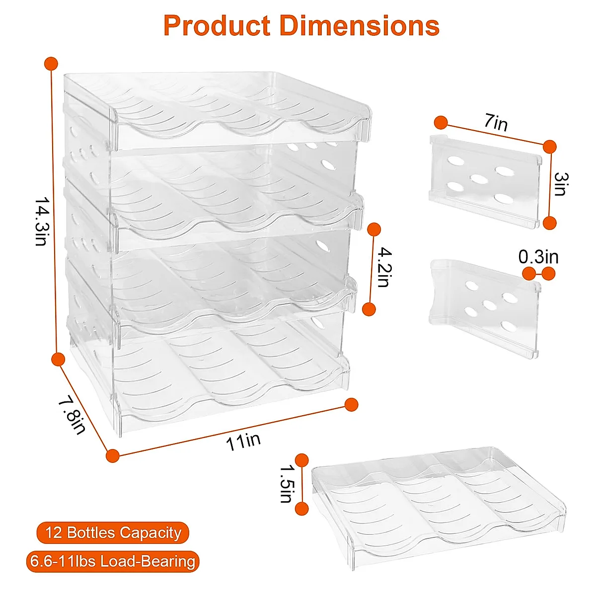 1Pc 4 Tier Bottle Storage Holder 12 Bottles Transparent Stackable Bottle Organizer Standing Drink Holder Shelf For Kitchen Fridge Cabinet Pantry - Image 4