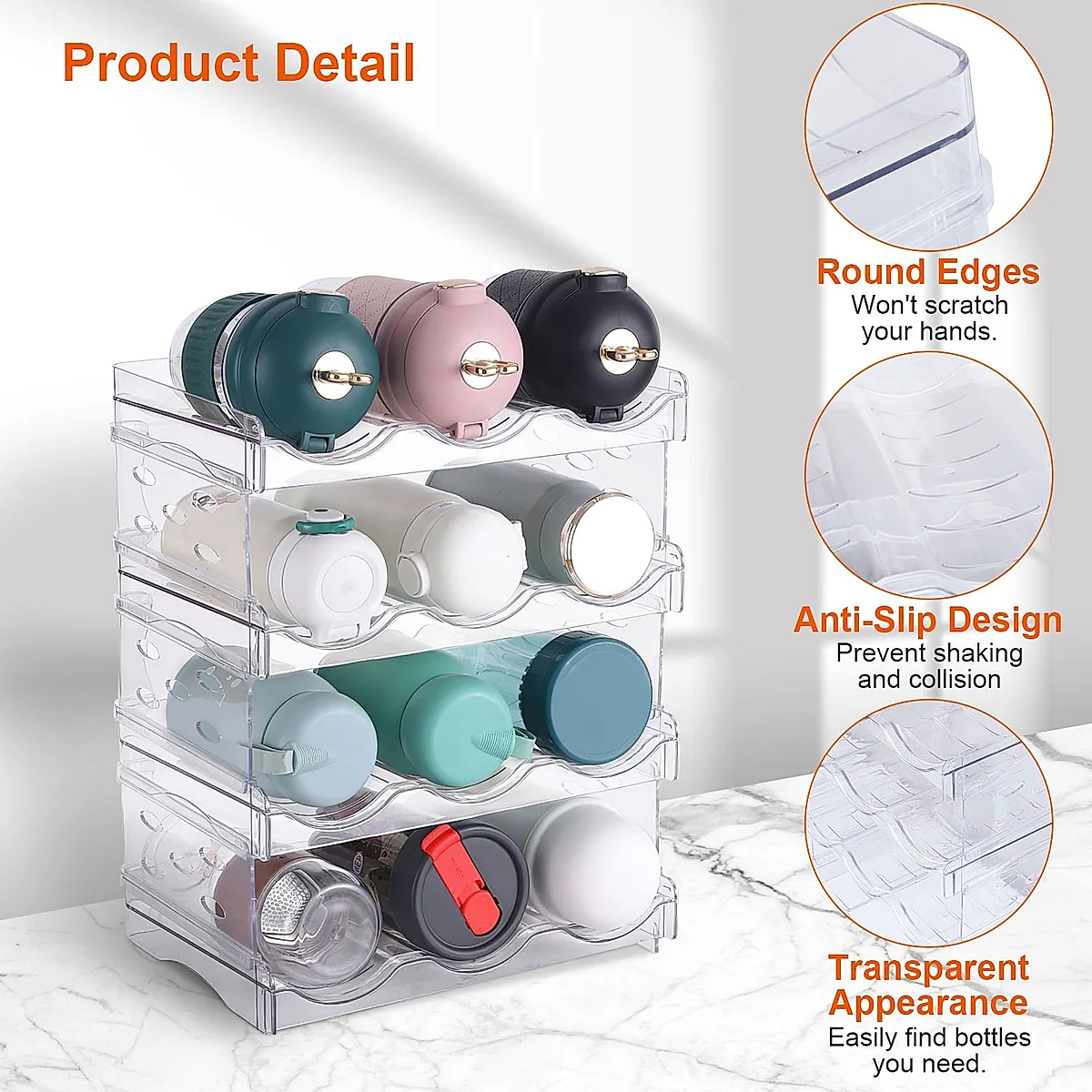 1Pc 4 Tier Bottle Storage Holder 12 Bottles Transparent Stackable Bottle Organizer Standing Drink Holder Shelf For Kitchen Fridge Cabinet Pantry - Image 5