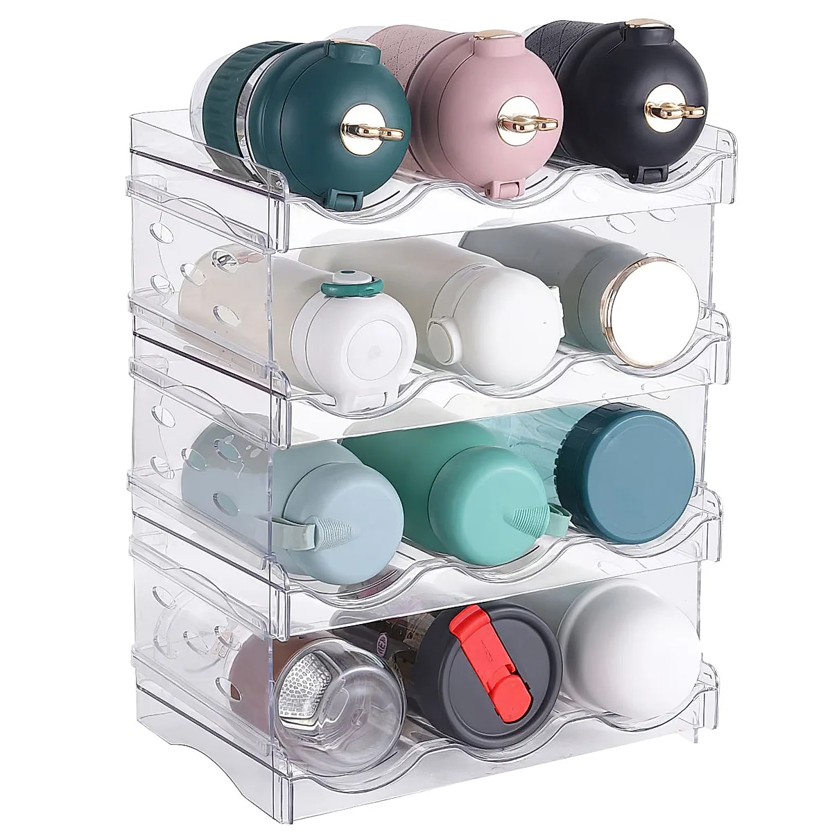1Pc 4 Tier Bottle Storage Holder 12 Bottles Transparent Stackable Bottle Organizer Standing Drink Holder Shelf For Kitchen Fridge Cabinet Pantry - Image 6