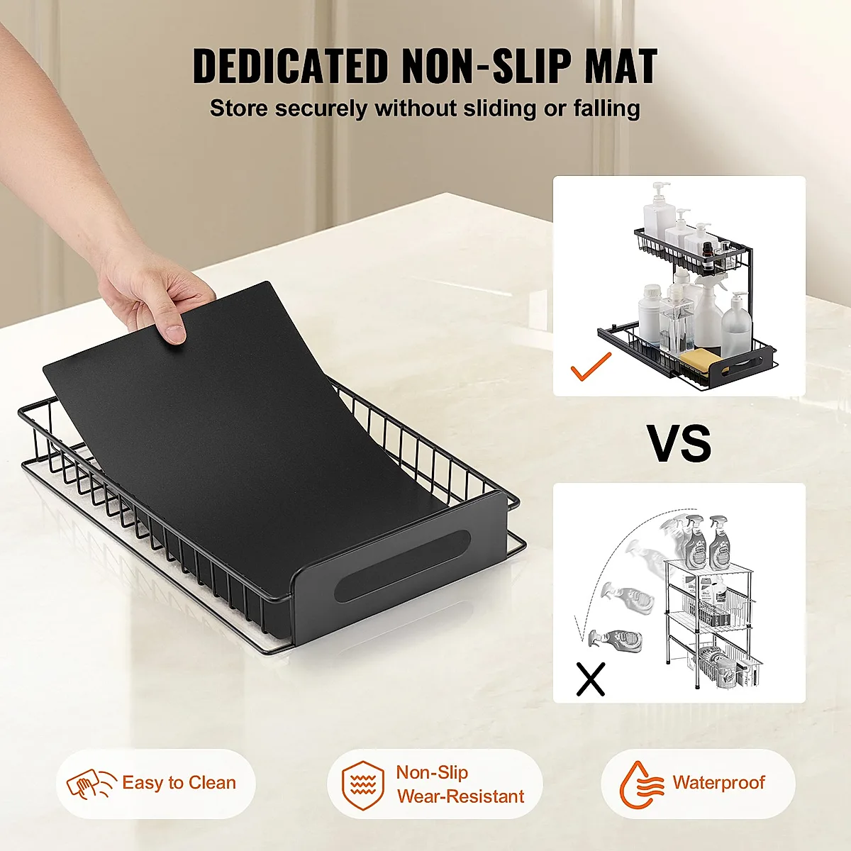 2-Tier 10.7"W X 14.2"D Pull Out Cabinet Under Sink Organizer 10.7"x14.2" Drawer Basket, 12.5"Wx15.5"Dx13"H Install Size For Cabinet - Image 2