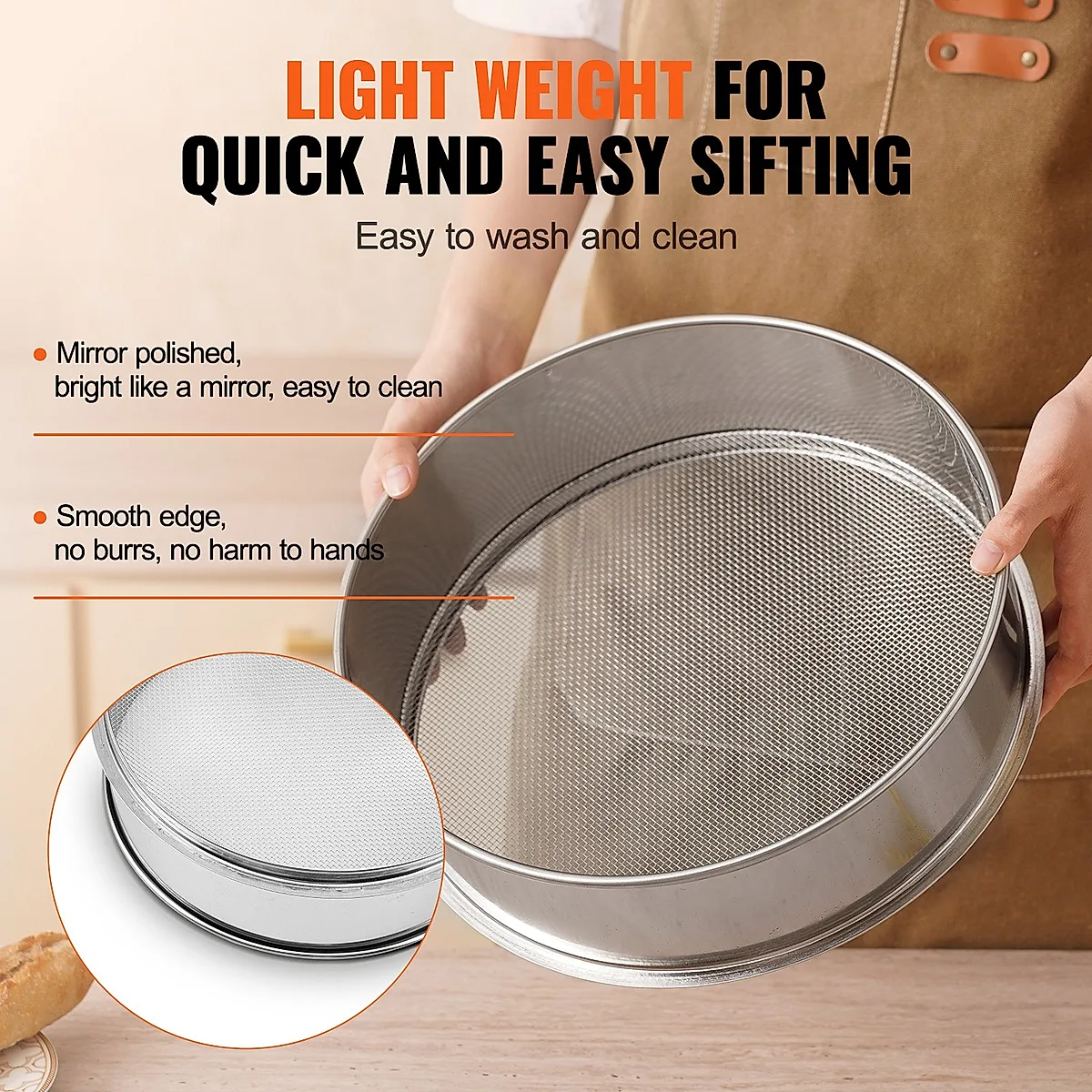 Flour Sieve Fine Mesh Stainless Steel 12 Mesh Flour Sifter For Baking Cake - Image 3